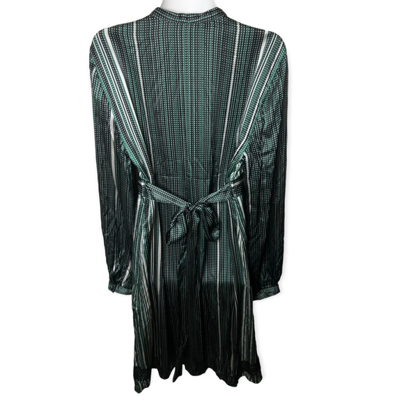 Tahari Women's Green Silk V-Neck Empire Waist Tie Back Striped Dress Size 10 - Picture 2 of 16